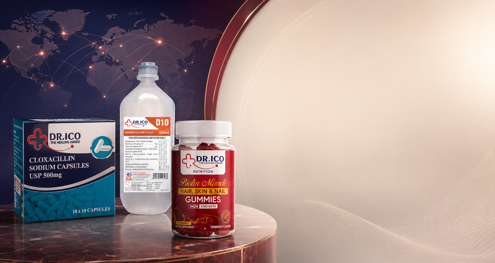 DoctorIco healthcare products presented alongside a business enquiry