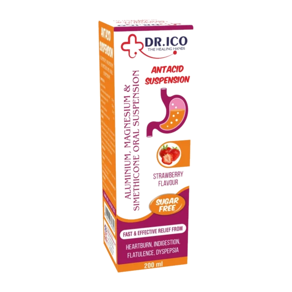 DoctorIco Antacid Suspension Strawberry Flavour 200ml product packaging