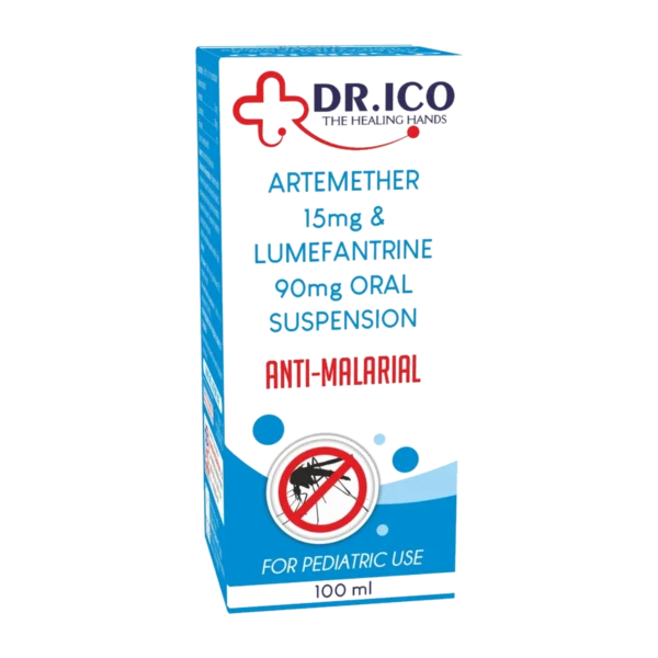 DoctorIco Artemether 15mg and Lumefantrine 90mg Oral Suspension 100ml product packaging