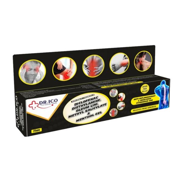 DoctorIco Diclofenac Diethylamine Methyl Salicylate and Menthol Gel Black Pack 1 product packaging