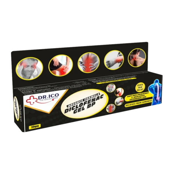 DoctorIco Diclofenac Diethylamine Methyl Salicylate and Menthol Gel Black Pack 2 product packaging