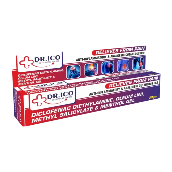 DoctorIco Diclofenac Diethylamine Oleum Lini Methyl Salicylate and Menthol Gel product packaging