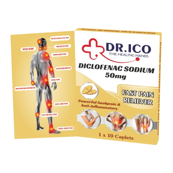 DoctorIco Diclofenac Sodium 50mg Caplets Beige Pack product packaging