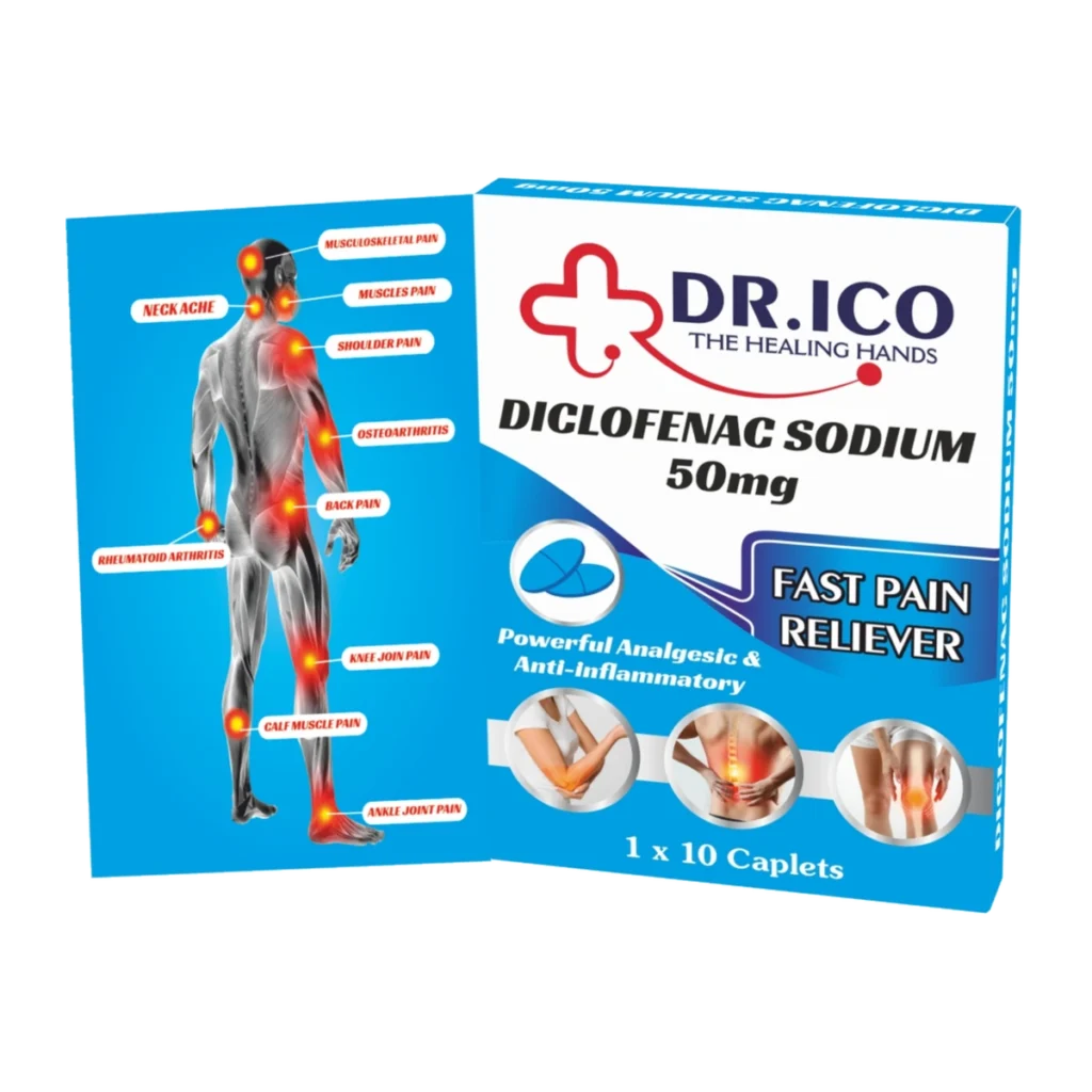 Diclofenac Sodium 50mg Caplets Cyan Pack