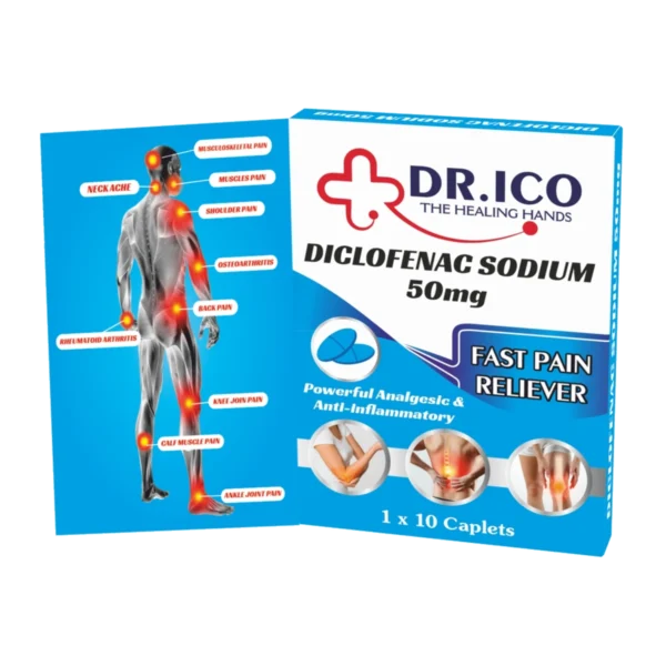 DoctorIco Diclofenac Sodium 50mg Caplets Cyan Pack product packaging