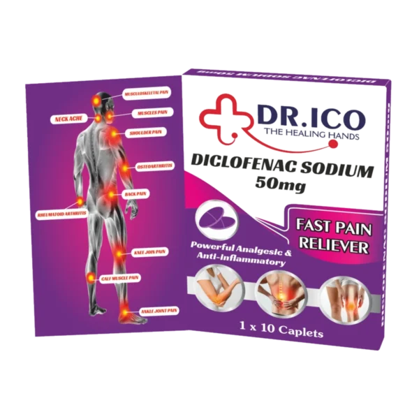 DoctorIco Diclofenac Sodium 50mg Caplets Purple Pack product packaging