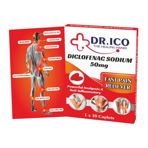 DoctorIco Diclofenac Sodium 50mg Caplets Red Pack product packaging