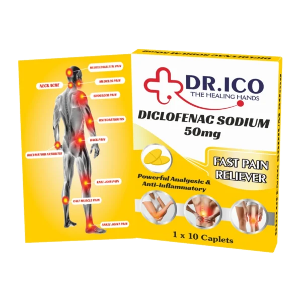 DoctorIco Diclofenac Sodium 50mg Caplets Yellow Pack product packaging