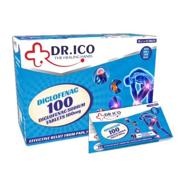 DoctorIco Diclofenac Sodium Tablets 100mg Blue Blister Pack product packaging