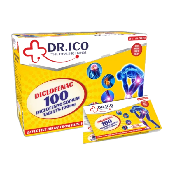 DoctorIco Diclofenac Sodium Tablets 100mg Yellow Blister Pack product packaging