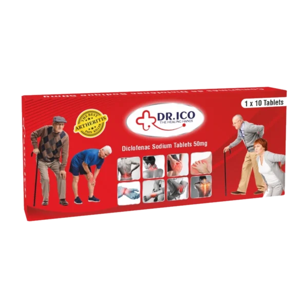 DoctorIco Diclofenac Sodium Tablets 50mg Long Pack Red 1 product packaging