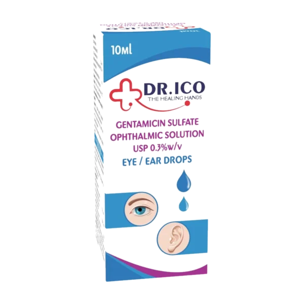 DoctorIco Gentamicin Sulfate Ophthalmic Solution USP 0.3 % 10ml product packaging