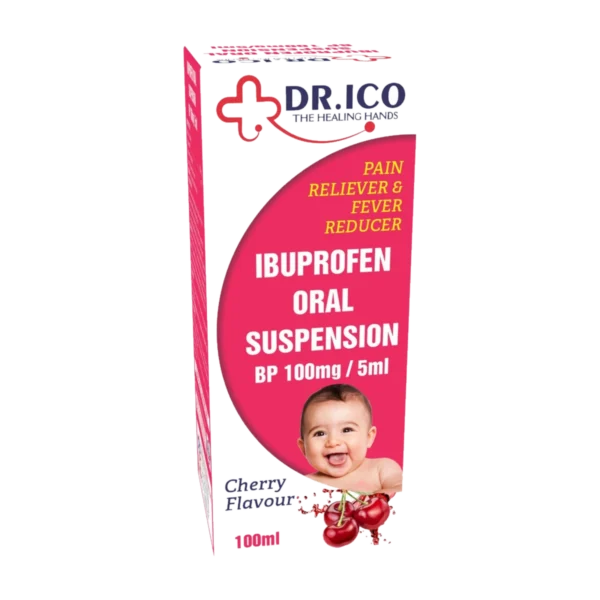 DoctorIco Ibuprofen Oral Suspension BP 100mg/5ml 100ml Cherry product packaging