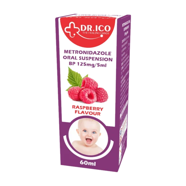 DoctorIco Metronidazole Oral Suspension BP 125mg/5ml 60ml Raspberry product packaging