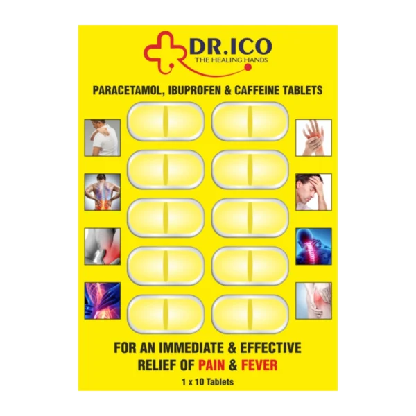 DoctorIco Paracetamol Ibuprofen and Caffeine Tablets product packaging