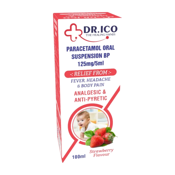 DoctorIco Paracetamol Oral Suspension BP 125mg/5ml 100ml Strawberry product packaging